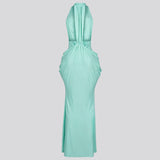 Women's Halter Neck Ruched Maxi Dress