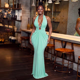 Women's Halter Neck Ruched Maxi Dress