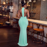 Women's Halter Neck Ruched Maxi Dress
