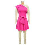 Women's One Shoulder Belted Mini Dress