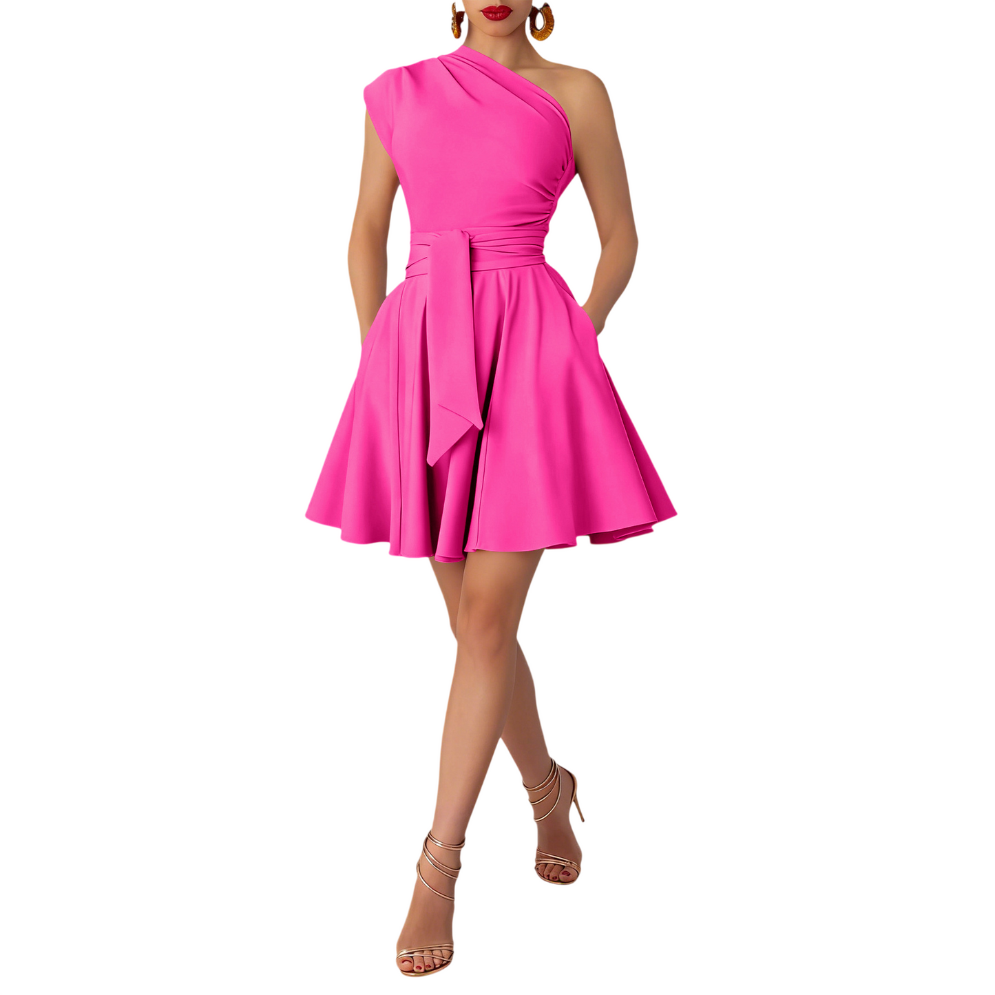 Women's One Shoulder Belted Mini Dress