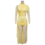 Women's Ruched Mini Dress with Long Train