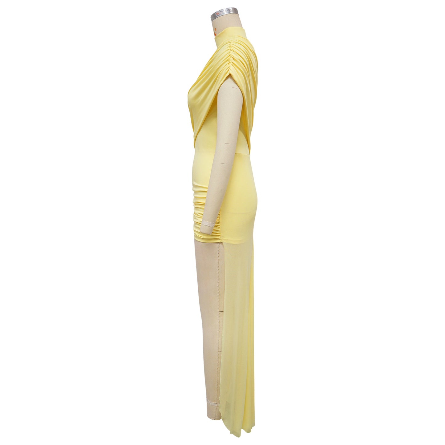 Women's Ruched Mini Dress with Long Train