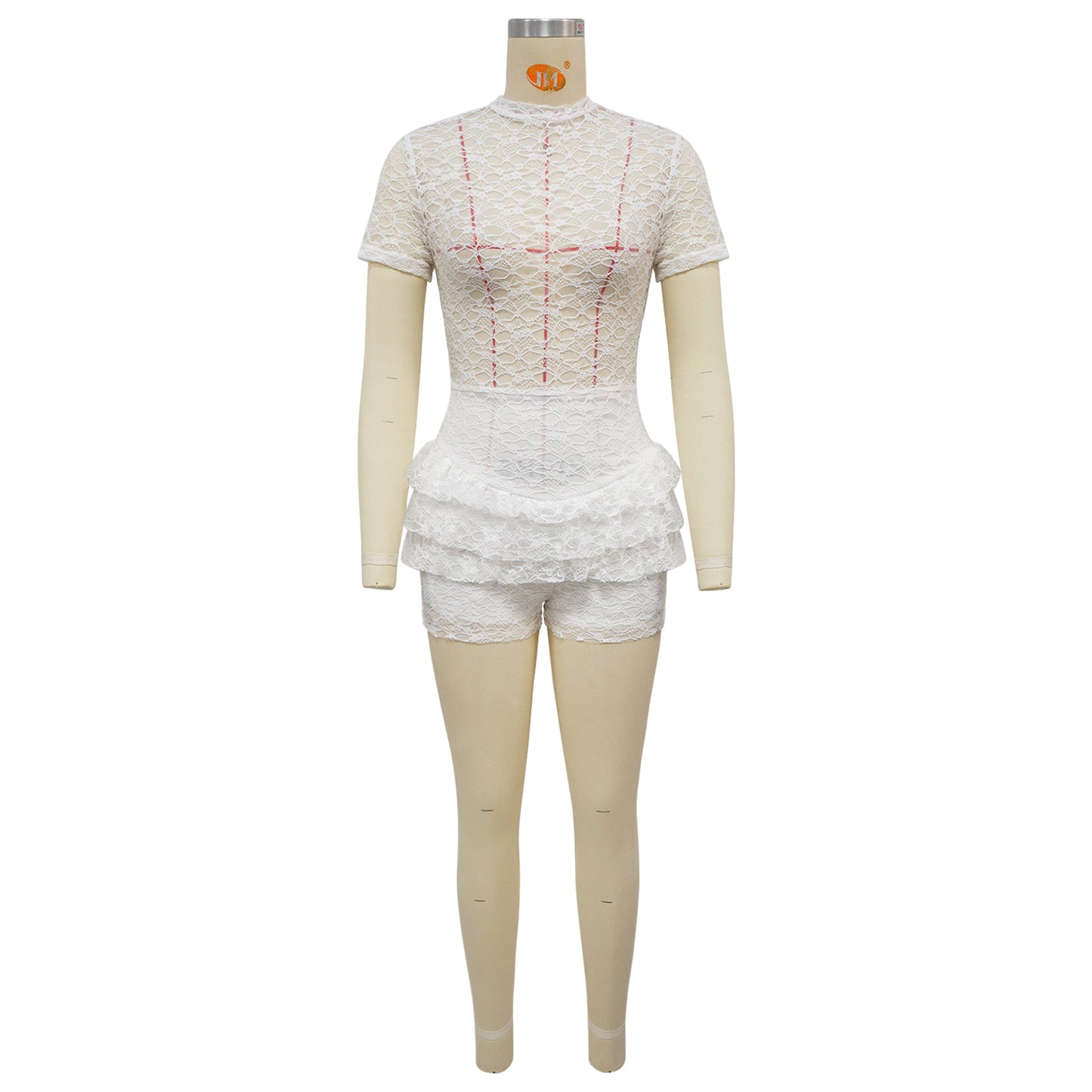 Women's Lace Ruffle Romper with Belt