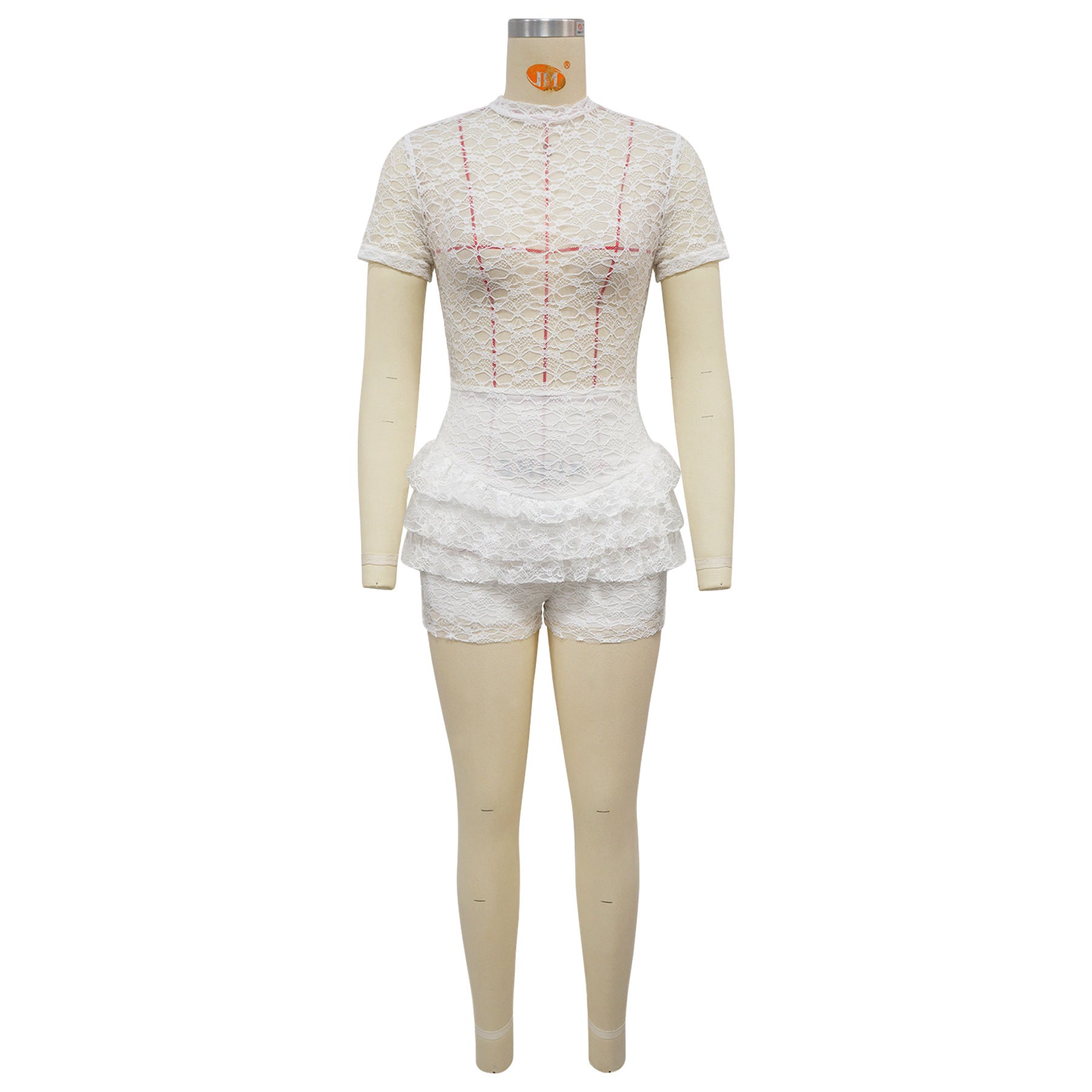 Women's Lace Ruffle Romper with Belt