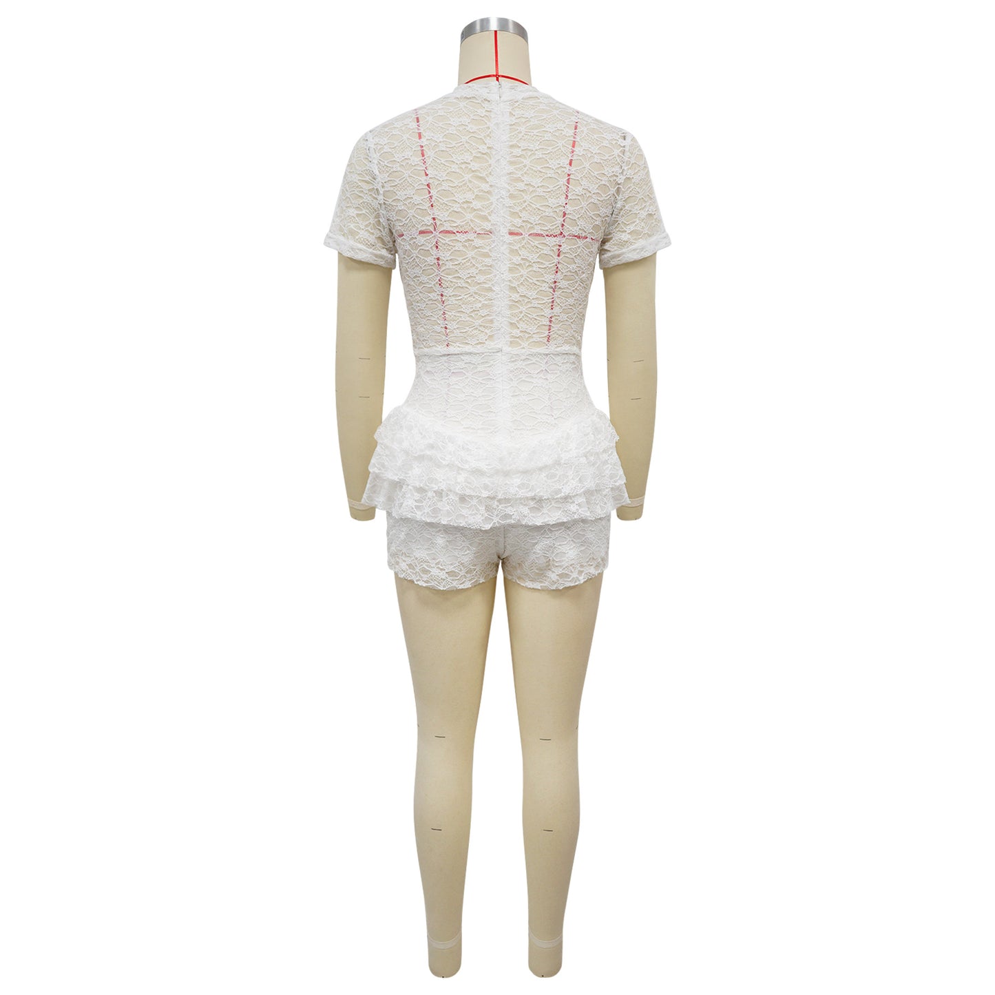 Women's Lace Ruffle Romper with Belt