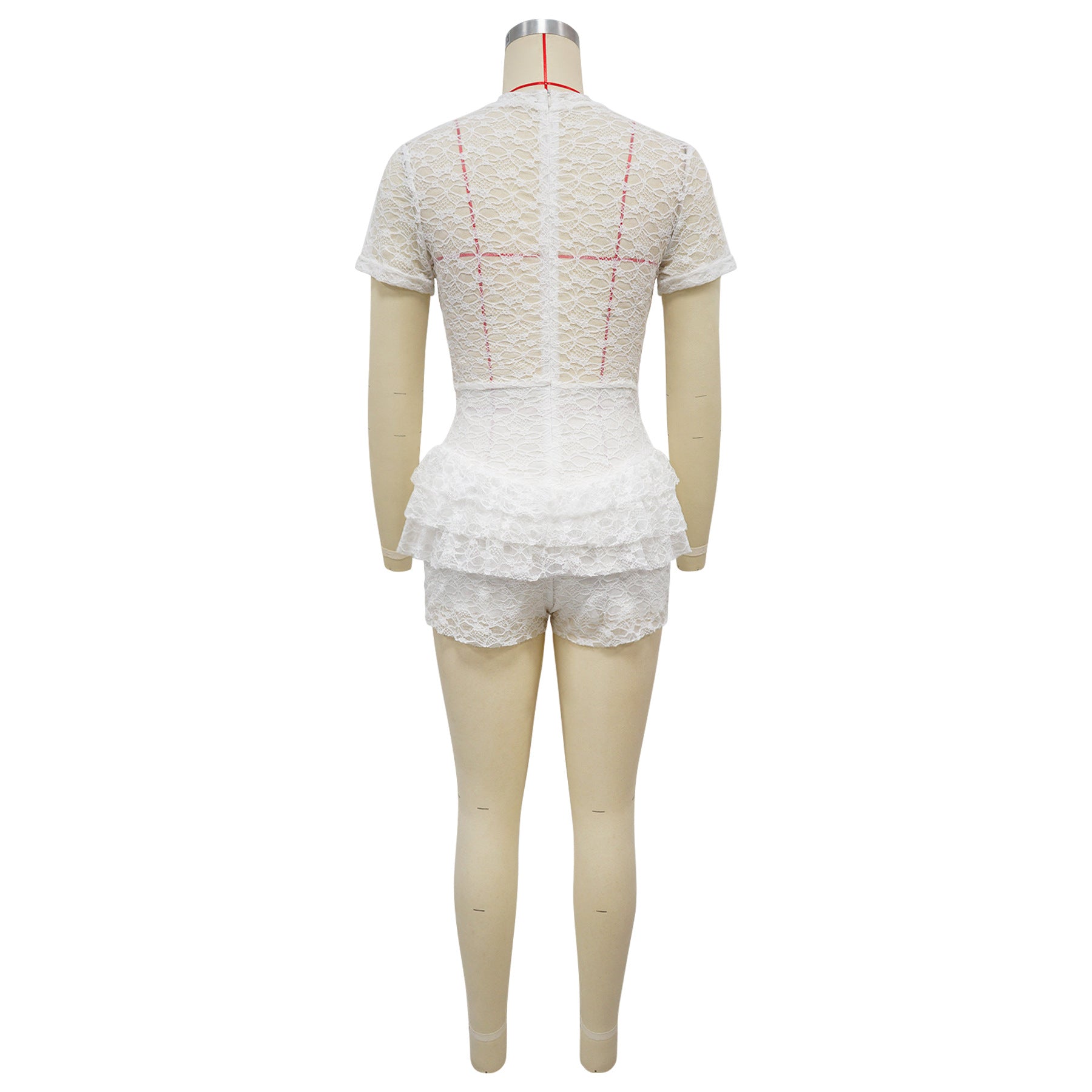 Women's Lace Ruffle Romper with Belt