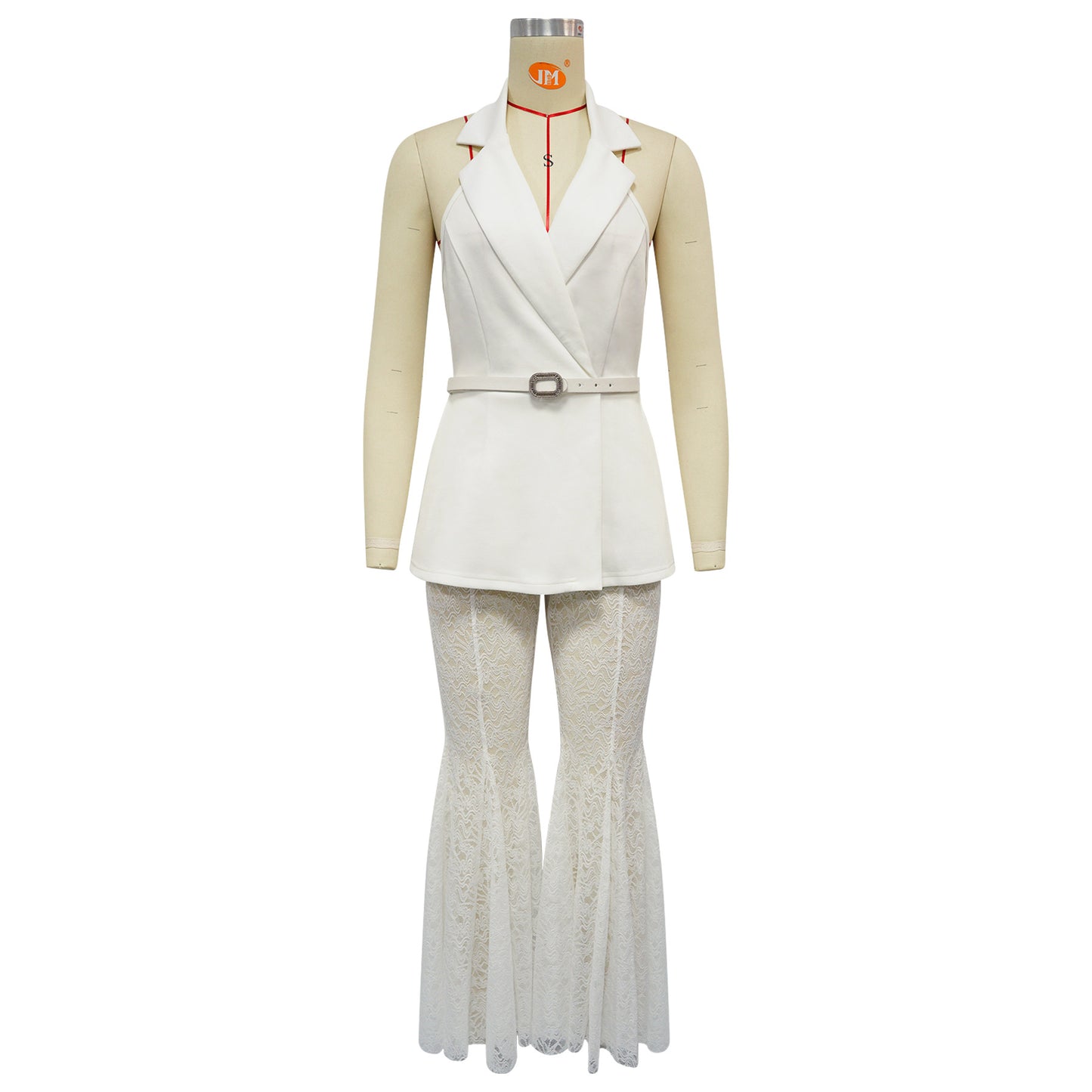 Women's Peplum Lace Flare Pants 2 Piece Set