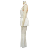 Women's Peplum Lace Flare Pants 2 Piece Set