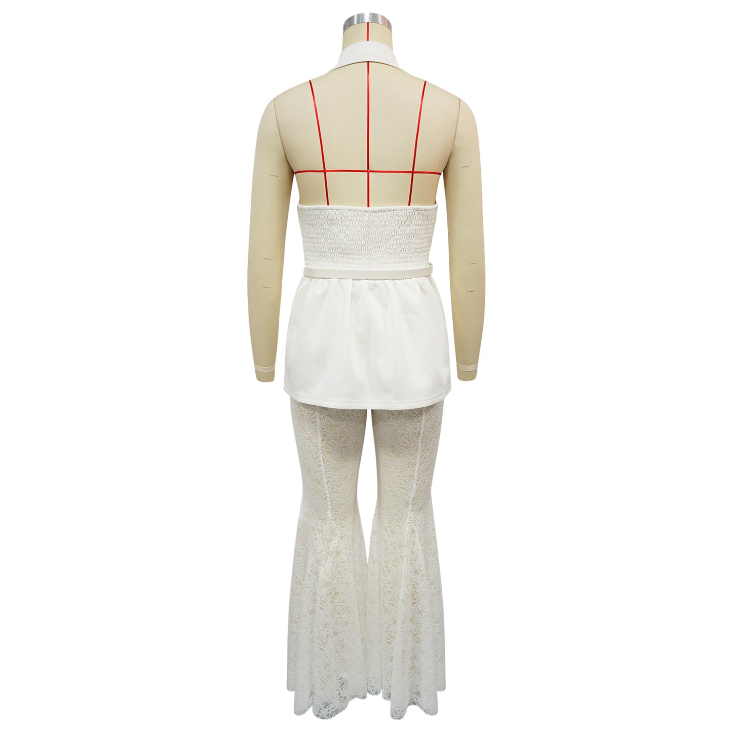Women's Peplum Lace Flare Pants 2 Piece Set
