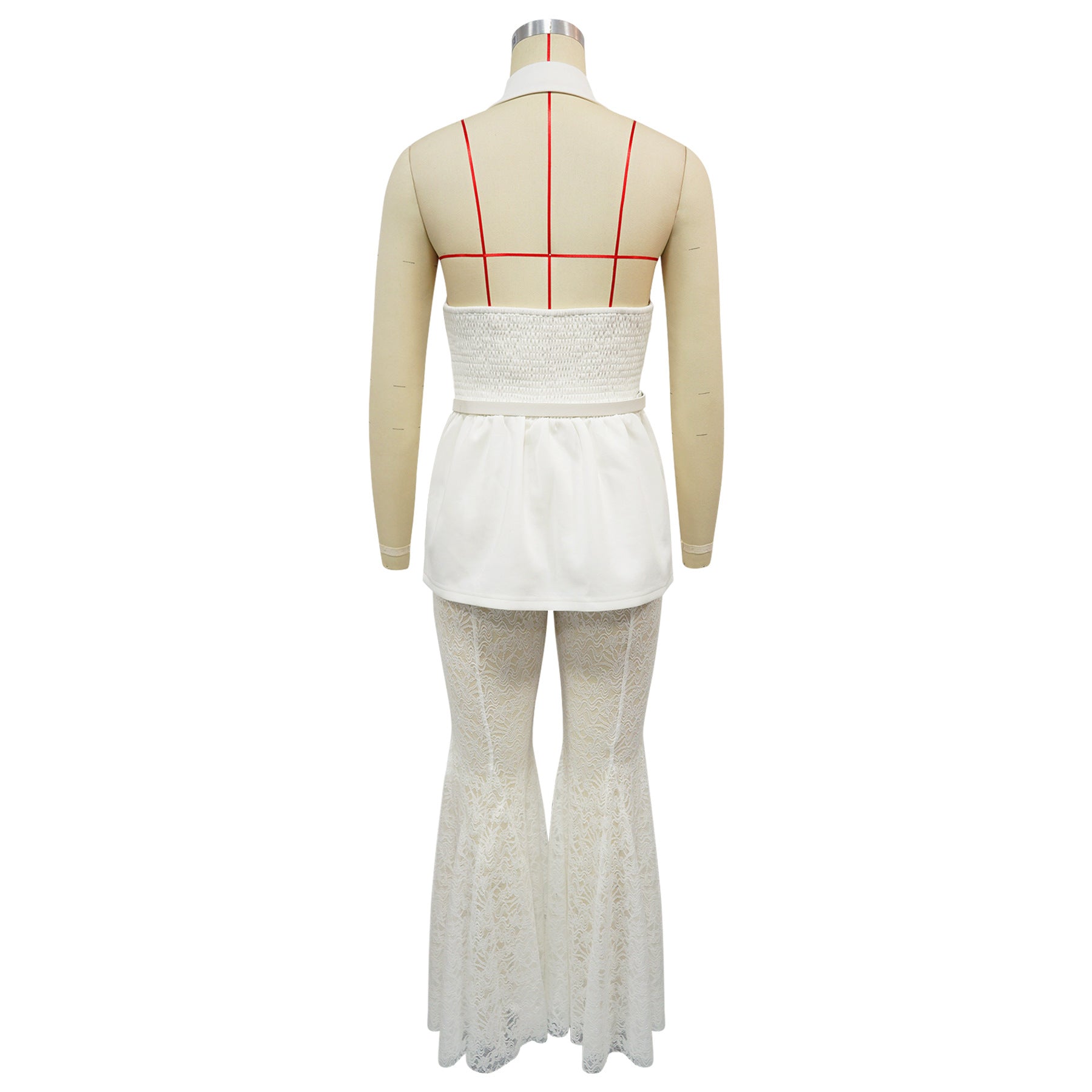 Women's Peplum Lace Flare Pants 2 Piece Set