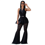 Women's Peplum Lace Flare Pants 2 Piece Set