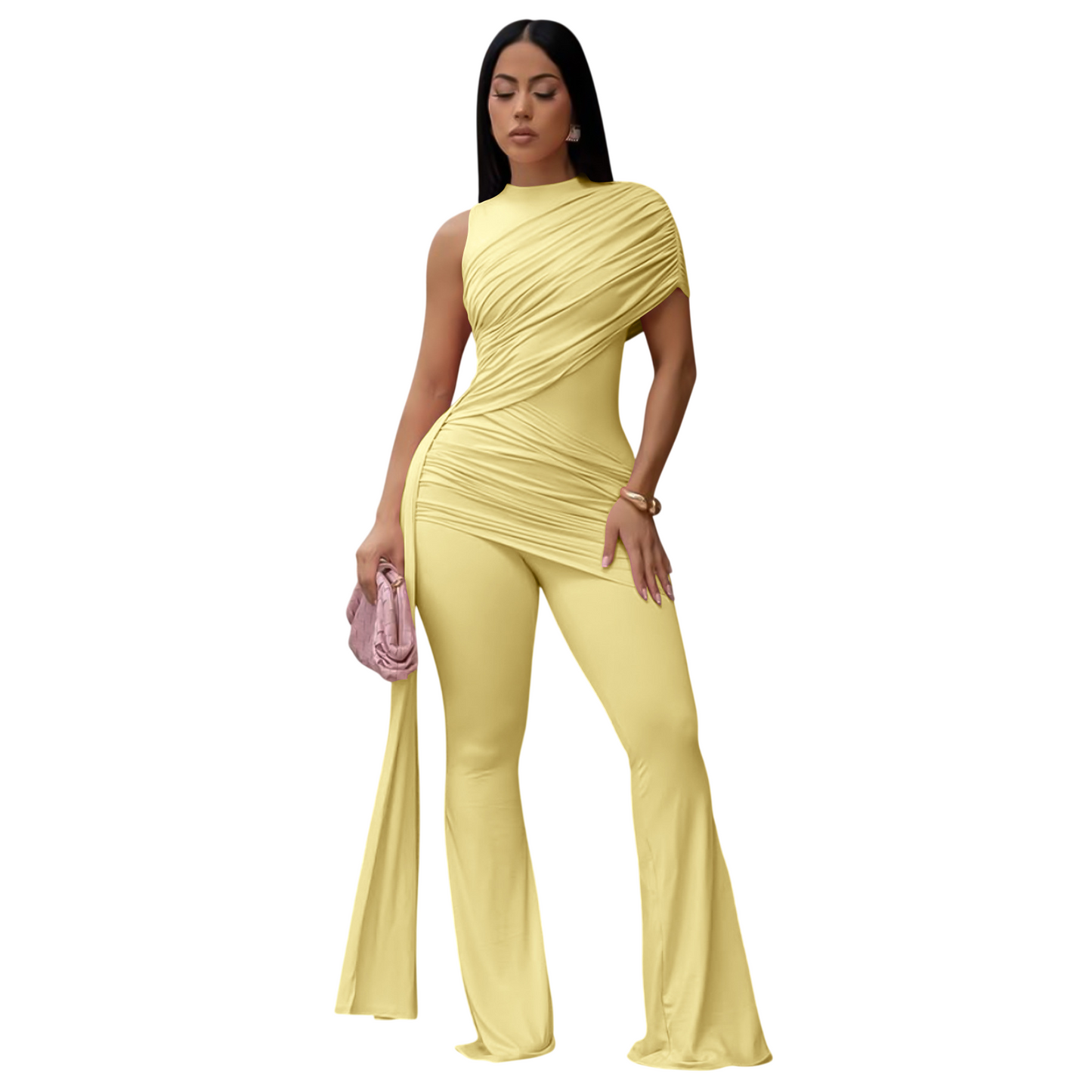 Women's Ruched Asymmetrical Flare Jumpsuit