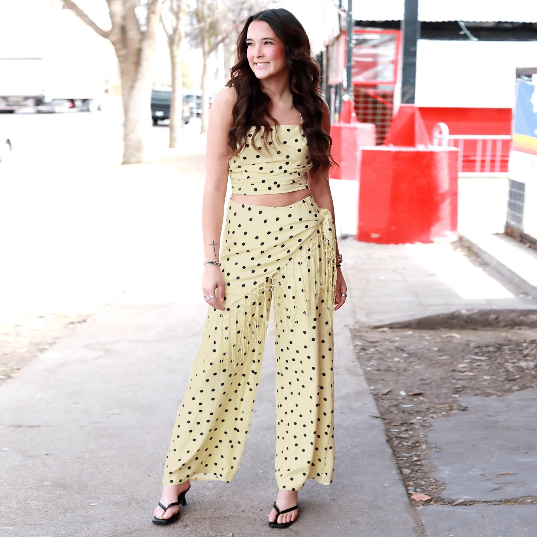 Women's Polka Dot Crop Top Wide Leg Set