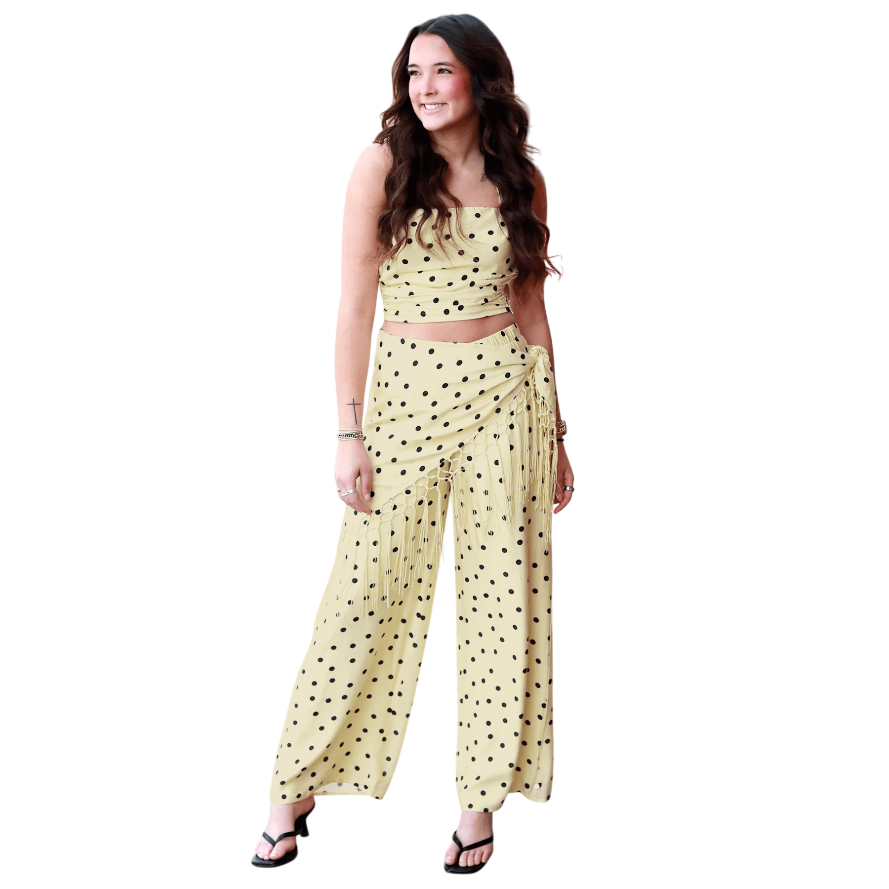 Women's Polka Dot Crop Top Wide Leg Set