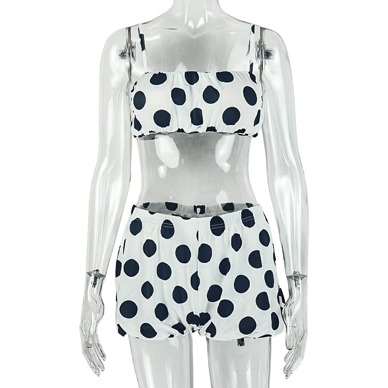 Women's Polka Dot Crop Top Shorts Set