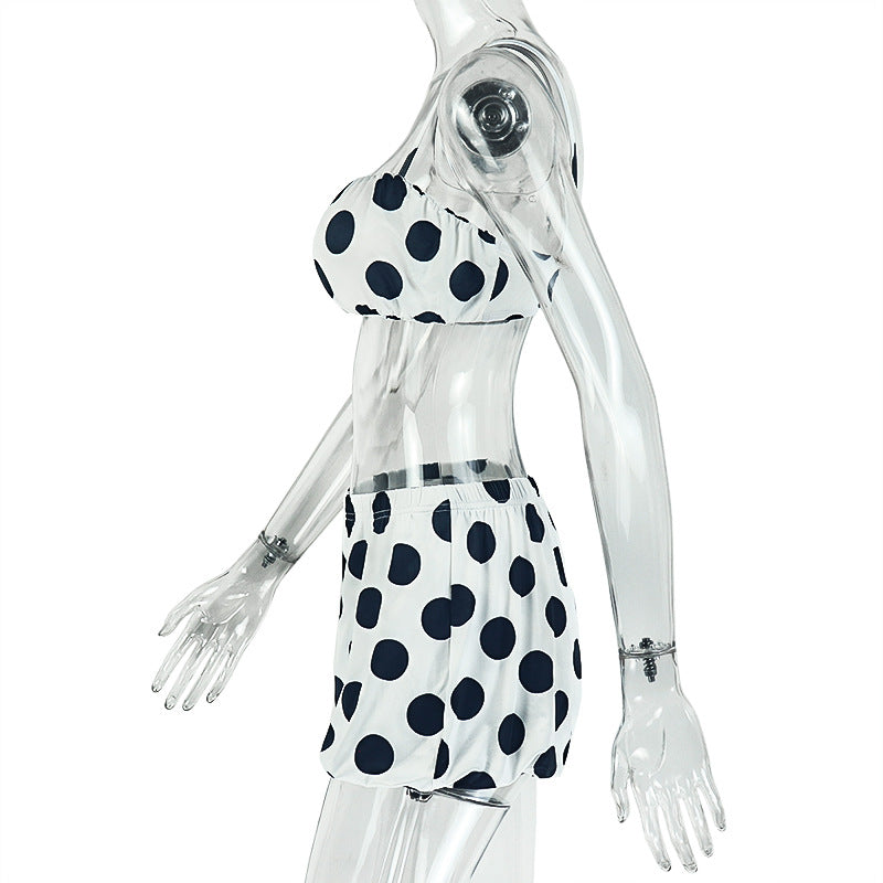Women's Polka Dot Crop Top Shorts Set