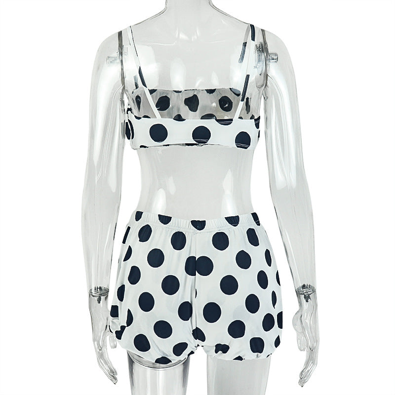 Women's Polka Dot Crop Top Shorts Set