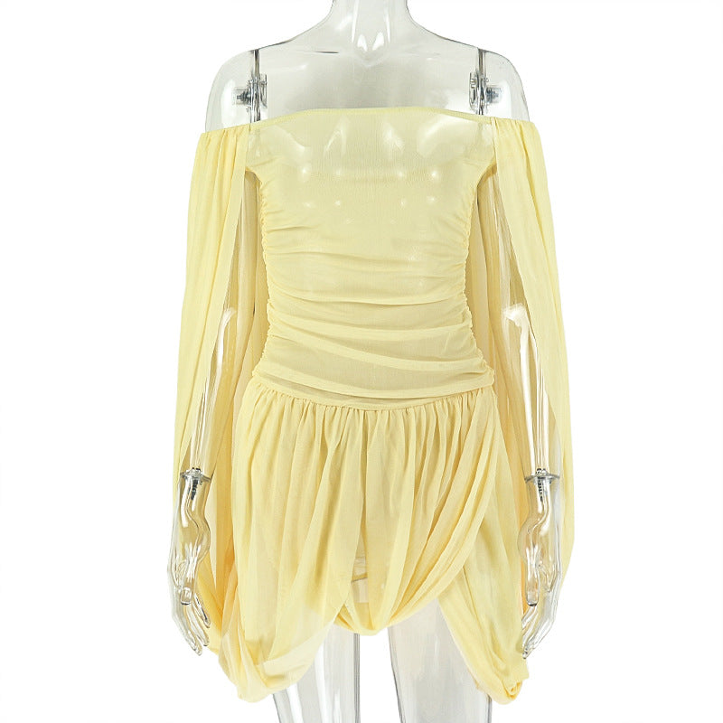 Women's Off Shoulder Ruched Mini Dress