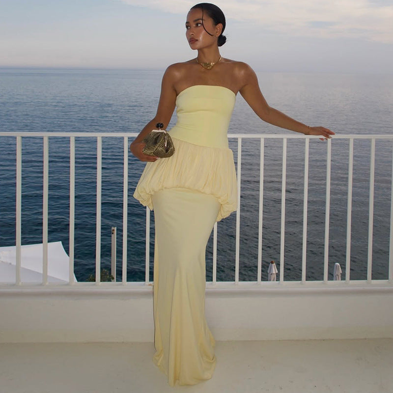 Women's Strapless Ruched Maxi Dress