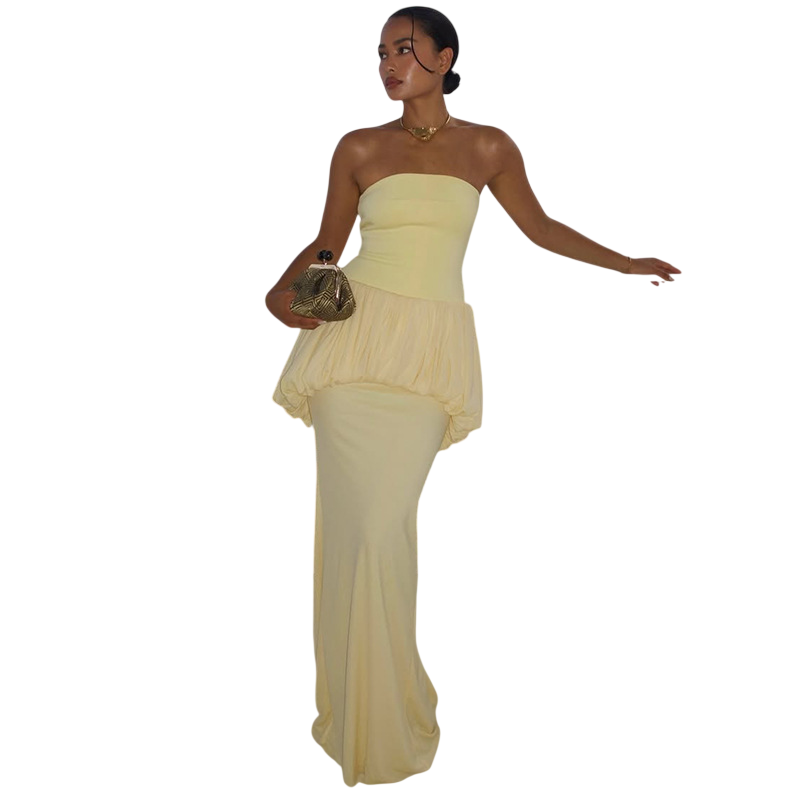 Women's Strapless Ruched Maxi Dress