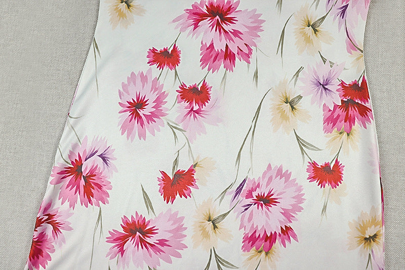 Women's Floral Ruched Asymmetrical Maxi Dress