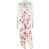 Women's Floral Ruched Asymmetrical Maxi Dress
