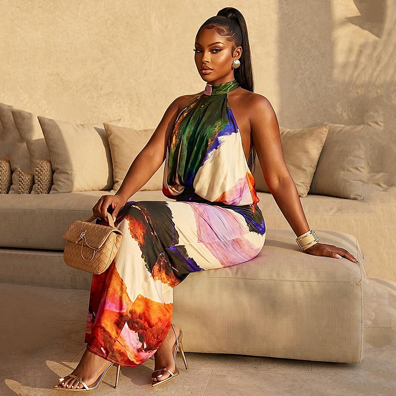 Women's Printed Halter Neck Maxi Dress