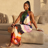 Women's Printed Halter Neck Maxi Dress