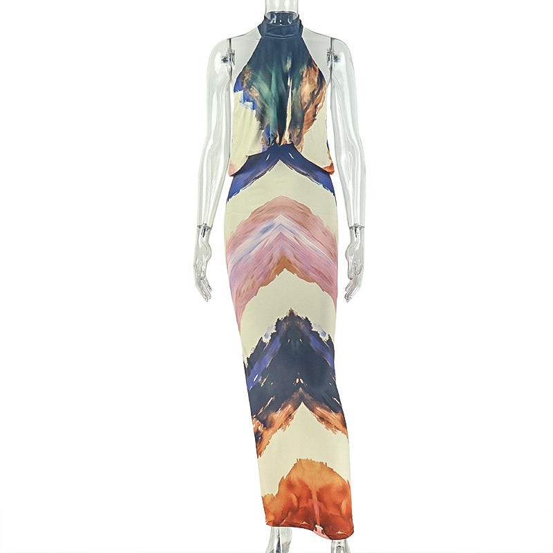 Women's Printed Halter Neck Maxi Dress