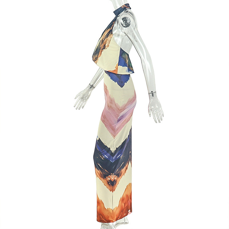 Women's Printed Halter Neck Maxi Dress