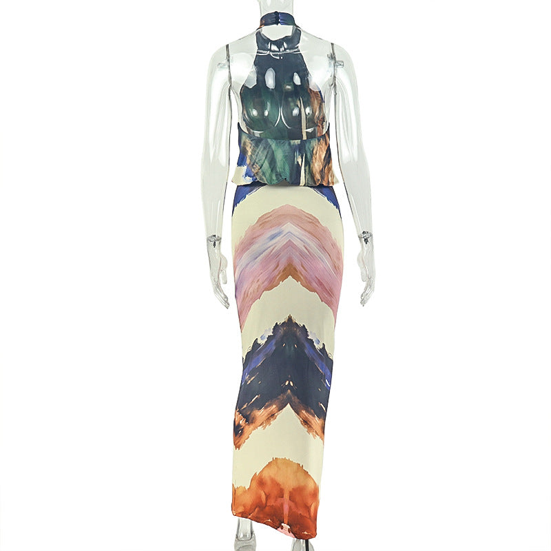 Women's Printed Halter Neck Maxi Dress