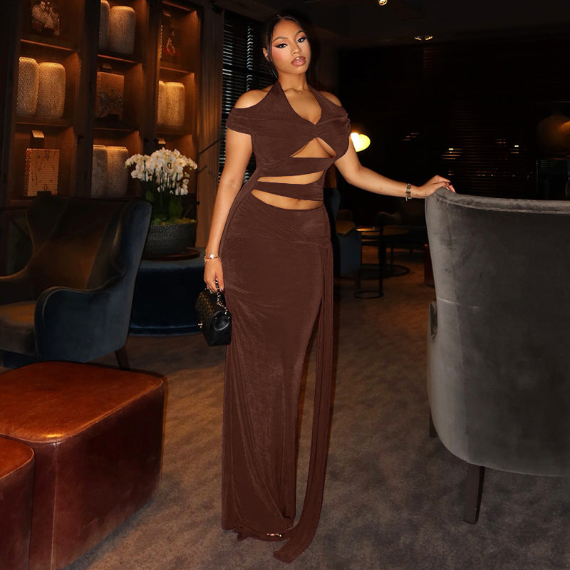 Women's Cutout Off Shoulder Maxi Dress