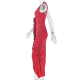 Women's Ruched Deep V Neck Maxi Dress