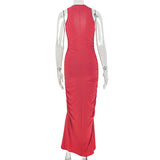 Women's Ruched Deep V Neck Maxi Dress