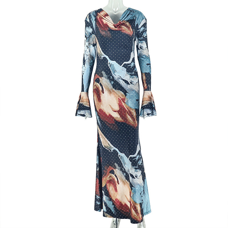 Women's One Shoulder Printed Maxi Dress