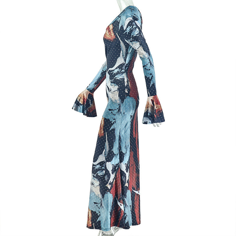 Women's One Shoulder Printed Maxi Dress