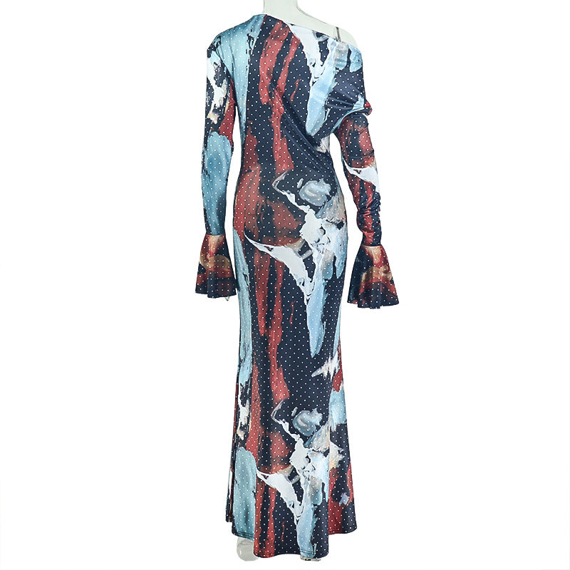 Women's One Shoulder Printed Maxi Dress