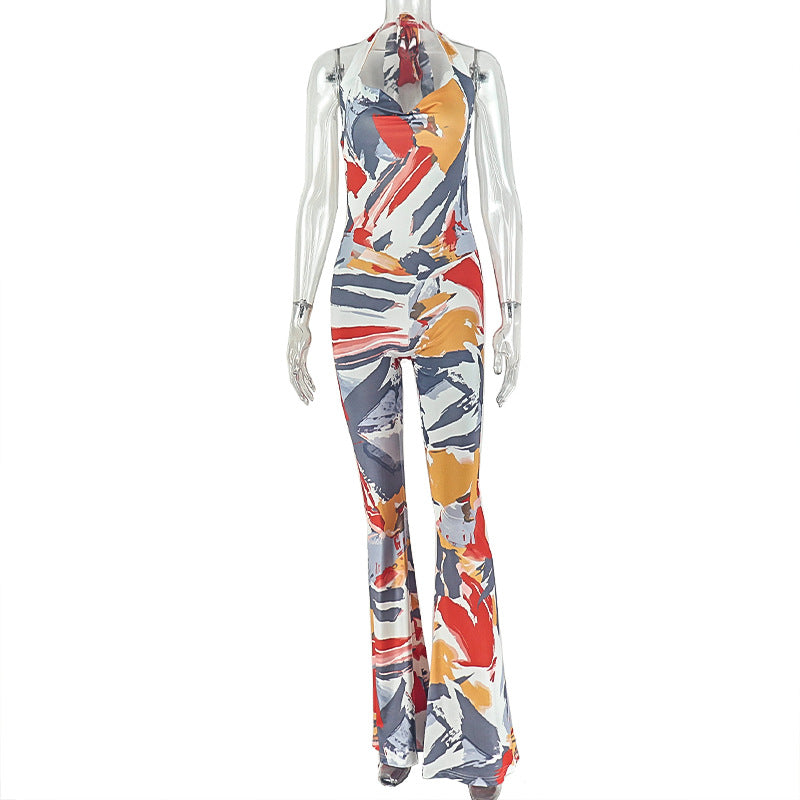 Women's Printed Halter Neck Wide Leg Jumpsuit