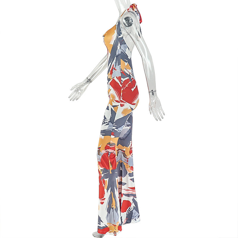 Women's Printed Halter Neck Wide Leg Jumpsuit