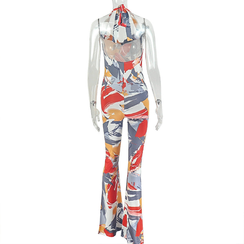 Women's Printed Halter Neck Wide Leg Jumpsuit