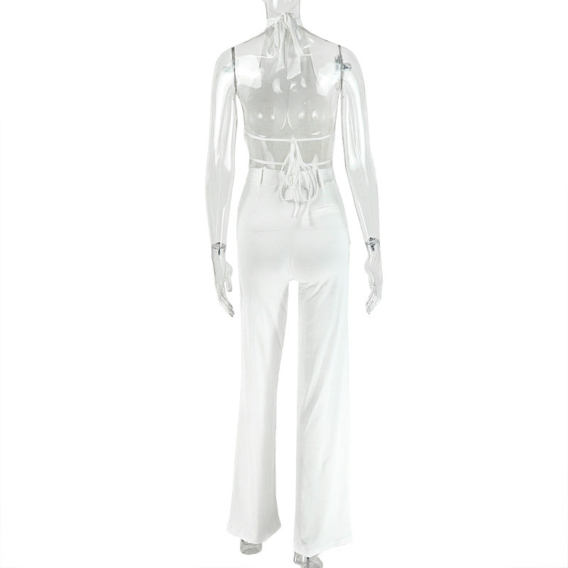 Women's Halter Neck Top and Wide Leg Pants Set