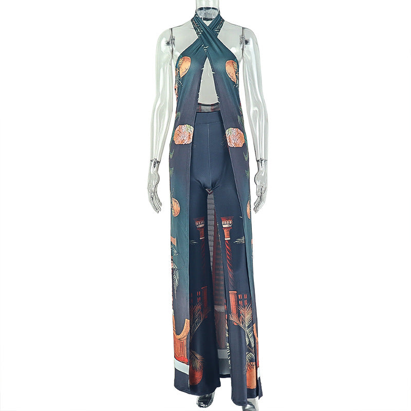 Women's Printed Halter Top and Pants Set