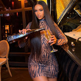 Women's Long Sleeve Zebra Print Mini Dress