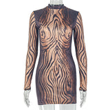 Women's Long Sleeve Zebra Print Mini Dress