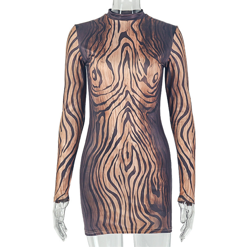 Women's Long Sleeve Zebra Print Mini Dress