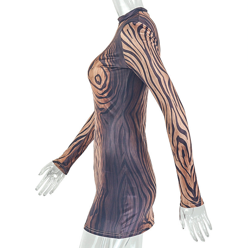 Women's Long Sleeve Zebra Print Mini Dress