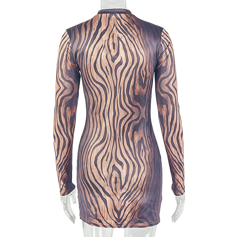 Women's Long Sleeve Zebra Print Mini Dress