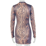 Women's Long Sleeve Zebra Print Mini Dress