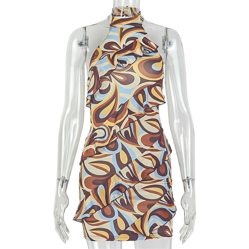 Women's Printed Halter Neck Mini Dress